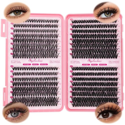 Eyelash Clusters Fluffy Lash Extension, Thick Volume Lash Extension 9-16mm, Individual Fluffy Fake Eyelashes DIY Lash Extension D Curl at Home(30D+40D+50D+60D, 640Pcs)