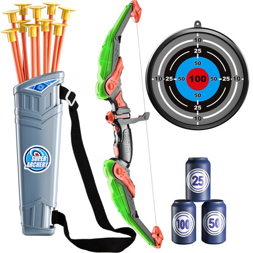 TEMI Bow and Arrow for 3 4 5 6 7 8 9 10 Year Old Kids Boys, LED Light Up Archery Toy with 10 Suction Cup Arrows, 4 Target & Quiver, Indoor Outdoor Activity Toys, Birthday Gift Toys for Kids Boys Girls
