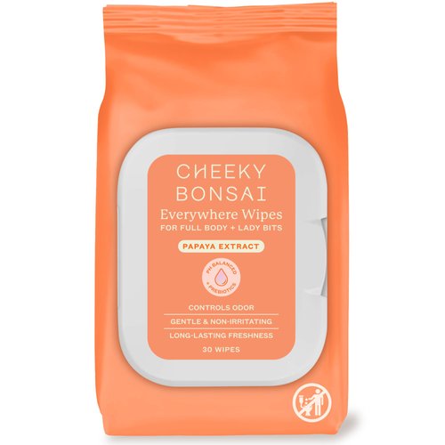 Cheeky Bonsai Feminine Full Body Wipes - Removes Odor - pH Balanced - Gentle on Sensitive Skin - No Dyes or Parabens - Hypoallergenic - Gynecologist Approved - 30 Count