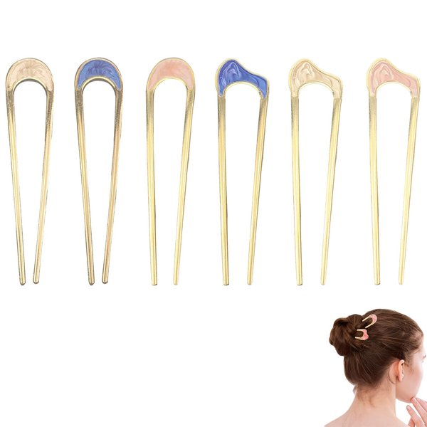 6 PACK Metal U Shape Hair Fork Sticks Updo Hair Bun Chignon Wedding Hair Pins Hair Styling Tool Bridal Hair Accessories for Women and Girls