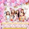Butterfly Theme Party Decorations, Butterfly Birthday Decorations with Pink Purple Balloon Arch Kit Butterfly Photography Backdrop Banner and Tablecloth for Girls Women Birthday Party Decor