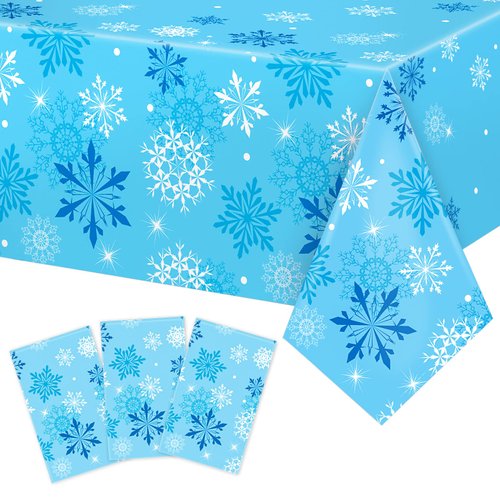 Blue and White Snowflake Tablecloths, Christmas Winter Snowflake Table Cover Disposable Plastic Winter Holiday Table Cloth for Christmas Birthday Party Decorations Supplies, 108 X 54 Inch(6 Pieces)