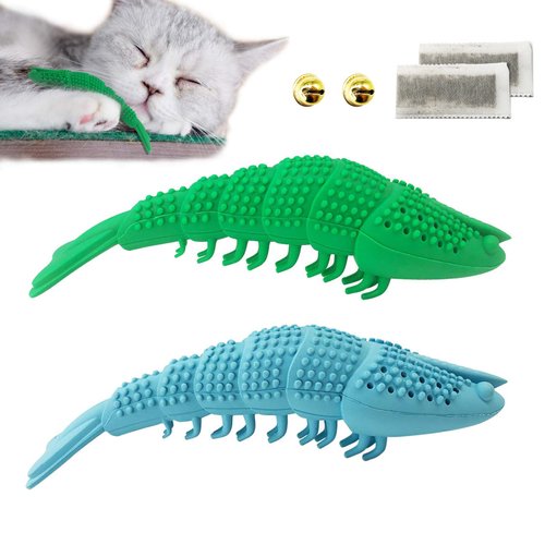 Cat Toothbrush Catnip Toy,Interactive Rubber Dental Care for Pet Kitten Kitty, Crayfish-Shaped Safe Chewing Toy Tooth Cleaning Resistant Cat Toy(2 Pack)