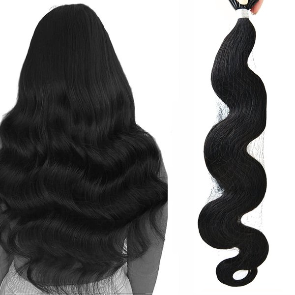 Wavy Itip Hair Extensions Human Hair 16 Inch Keratin Bond Hair Extensions Color #1B Off Black Body Wave Hot Fusion Hair Extensions Remy Hair 0.8g/s 50S/40G