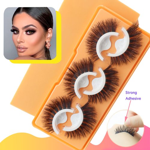 DAODER Self Adhesive Eyelashes NO Glue Need Mink Lashes Fluffy False Eyelashes Natural Look Cat Eye Lashes Reusable with 40 Extra Glue Strips 3 Pairs 16mm (Cat Eye GX01)