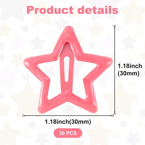 Isslly 30PCS Cute Star Hair Clips for Women, Pink Metal Star Hair Snap Barrettes, Non Slip Hair Accessories for Women, Girls for Daily Use, Parties