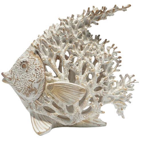 VVGIFTS Beach Coastal Decor Coral Reef Angelfish Home Office Desk Decor Sculpture Statue for Tabletop Shelf Bathroom Decoration Ornament Gift (White)