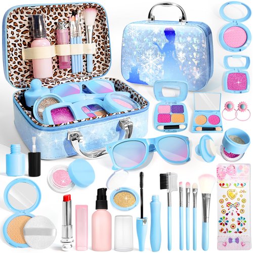 INNOCHEER Pretend Makeup for Toddlers, Fake Play Makeup for Little Girls, Frozen Toy Makeup Set for Girls, Birthday Christmas Princess Gifts Toddler Girl Toys Age 3 4 5 6 7 8 (Not Real Makeup)