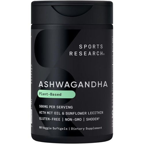 Sports Research® Ashwagandha Softgels with Coconut MCT Oil - Natural Adaptogen Made with Shoden® Ashwa for Relaxation, Calm & Sleep Support - Gluten Free & Vegan Friendly - 60 Count