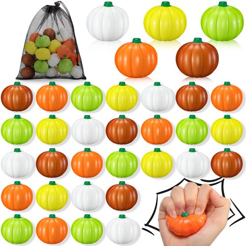 Motionchic 100 Pcs Pumpkin Stress Balls Bulk Fall Party Favors Mini Foam Squeeze Ball Fall Basket Stuffers Halloween Thanksgiving Party Favors with Storage Bag