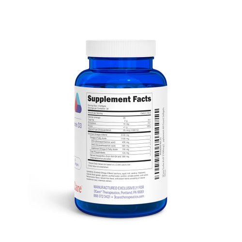 3Care Turbo Krill 2100mg [High Concentrate] Krill Oil Plus 600 IU Vitamin D-3 Cholecalciferol and Astaxanthin Omega 3 Supplement 60 Count Softgel