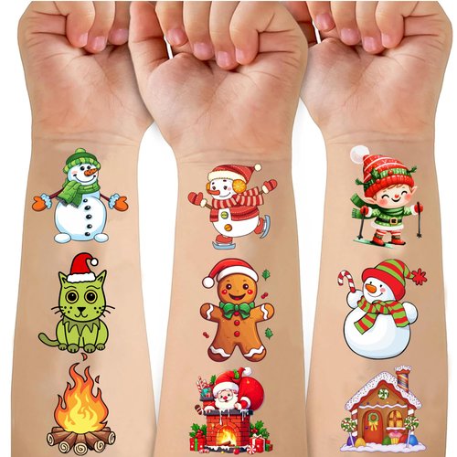 65 PCS Winter Temporary Tattoos, Christmas Waterproof Temporary Tattoo Stickers for Birthday Decorations Party Supplies Party Favors School Rewards Gifts. (Multicolor)