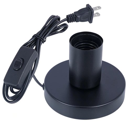 AdiyZ Industrial Table Lamp Base,Small Polished Metal Desktop Light Sockets Base Only,Vintage E26/E27 Edison Screw Light Bulb Holder Base 5.57ft Cord on/Off Switch with US Plug(Black Color)