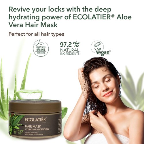 Natural Hair Mask Hydrating & Fortifying Organic Aloe Vera – 96.9% Natural, Vegan, Hair Mask for Damaged, Dry, Curly Hair & Growth with Shea Butter & Rice Proteins - 8.5 Fl Oz