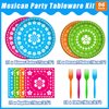 Kepeel 96 Pcs Fiesta Party Plates, Mexican Cinco De Mayo Party Decorations Supplies Mexican Papel Picado Disposable Paper Plates Napkins for Taco Carnival Birthday Baby Shower Tableware, Serves 24
