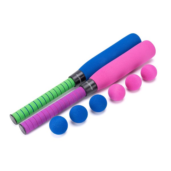 CeleMoon 2-Pack 22 Inch Kids Foam Soft Baseball Bat Toys with 6 Balls for Kids Toddlers Youths Outdoor Indoor Sport T Ball Game Playing, Blue & Pink