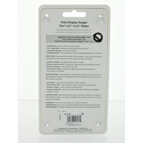 Tripar Wall Plate Hanger, White Wire (7.5-9.5 Inch) - Durable, Flexible Coils Conform to Most Plates - Holds Up to 2lbs on Wall - Features Clear Coated Vinyl Tips and Sleeves to Prevent Scratches.