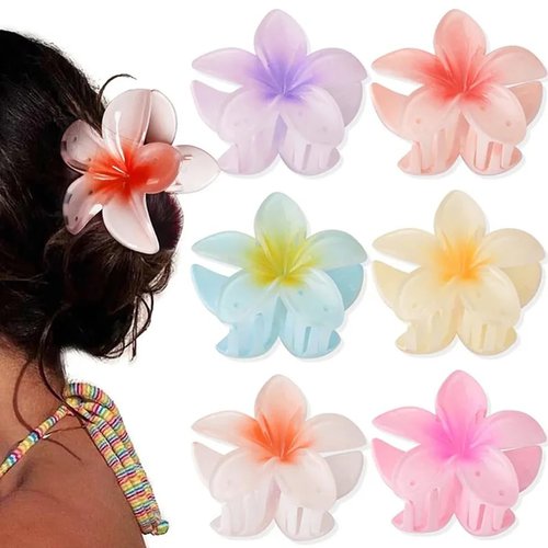 6Pack Plumeria Flower Hair Clips for Women - Gradient Big Flower Acrylic Hair Clip Sweet Hairpins...