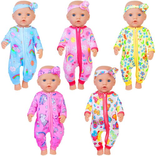 ZITA ELEMENT 5 Sets 14-18 Inch Baby Doll Clothes Outfits Casual Wear for 17 Inch Baby Doll Clothes 10 Pcs Doll Clothes and Accessories for 15 Inch Doll to 18 Inch Doll