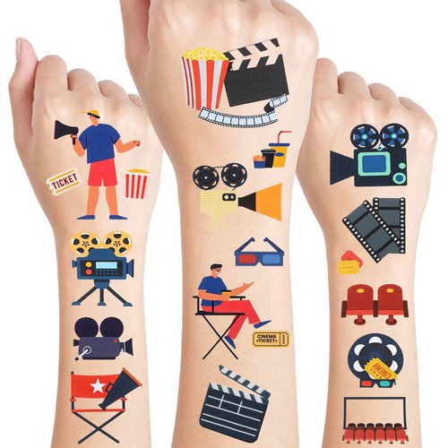 24 Sheets Movie Night Temporary Tattoos, Birthday Decorations Movie Night Party Favors