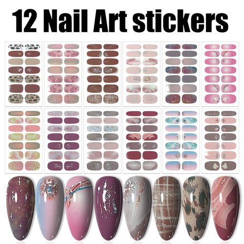 WOKOTO 12 Sheets Nail Stickers Full Nail Wraps for Women Nail Art Stickers Self Adhesive Mix Design Nail Polish Strips Gel Nail Strips StickersFor Women Nail Art Decals Stick On Nails Polish Stickers