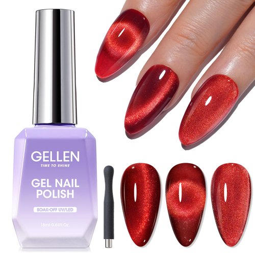 Gellen Cat Eye Gel Nail Polish - 18ml Burgundy Red Gel Polish with Magnet Stick Glitter Reflectiv...