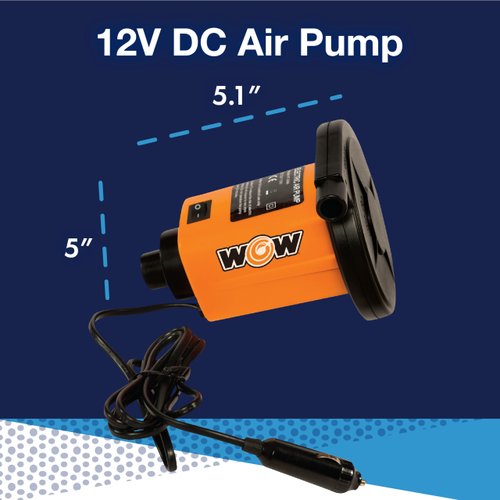 WOW Sports Electric Air Inflator, Air Pumps for Inflatables, Towables and Others, Comes with DC Power Adapter and Cord, 1.0 PSI