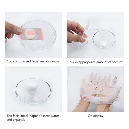 100pcs Compressed Facial Mask Sheets, DIY Disposable Mask Paper Cotton Skin Care Wrapped Masks for Home Beauty Salon, with Mask Bowl Mask Brushes and Hair Band