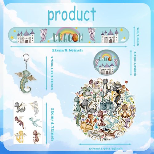 qhqqwzxqc 98PCS Dragon Party Favors Dragon Knight Birthday Decorations with Magical Dragon Slap Bracelets Dragons Stickers Dragon Badge Dragon Keychains Dragon Tattoos for Dragon Baby Shower Supplies