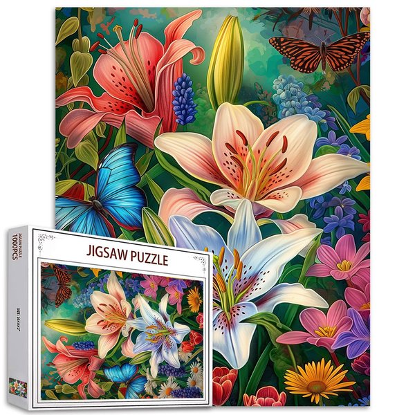 Puzzle 1000 Pieces Azalea Flower Art Puzzle for Adults,Nature Floral Puzzle, Impossible Puzzle Colorful Butterfly and Flowers Challenge Puzzle for Adults
