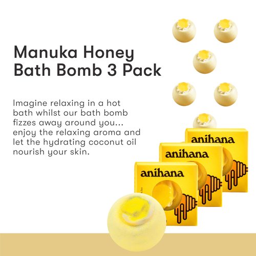 ANIHANA Bath Bombs 3 Pack | Essential Oil Scented Aromatherapy Bath Steamers | Manuka Honey | Birthday Gifts for Women, Mom & Teens | Me Time Spa Day