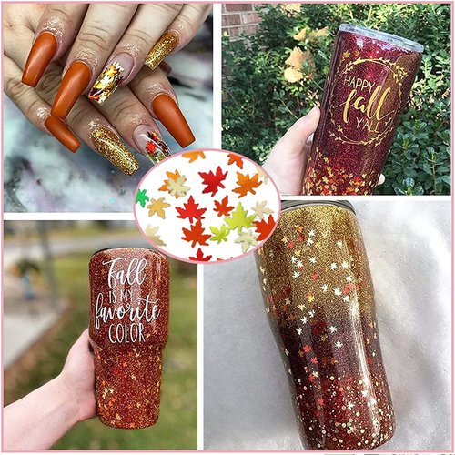 3D Maple Leaves Nail Glitter Sequins Fall Nail Decals Holographic Glitter Design Autumn Maple Leaf Nail Glitter Flakes for Women Girls Gifts Nail Decorations DIY Manicure Accessories