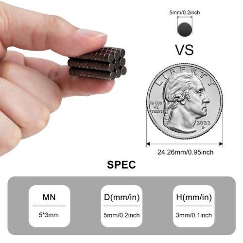 rhinocats 50pcs Small Magnets，N35 Tiny Magnets, Mini Round Fridge Magnets，Super Strong Magents,Multi-Use for Office, DIY, Crafts and Science, 5x3mm(Black)