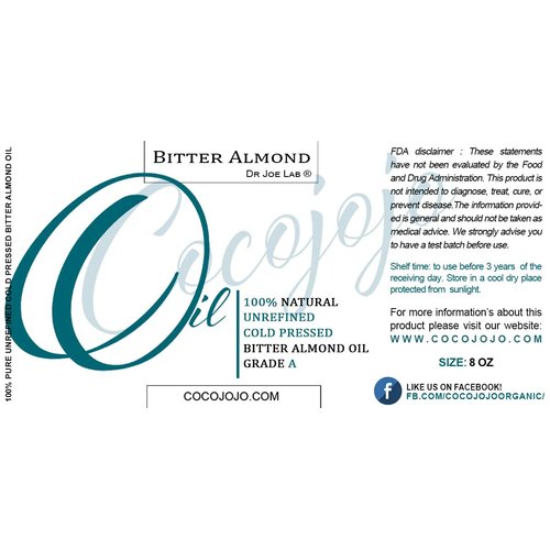 cocojojo Pure Bitter Almond Oil 8 oz Unrefined Cold Pressed Extra Virgin All Natural Perfect for Hair Face Skin Nails