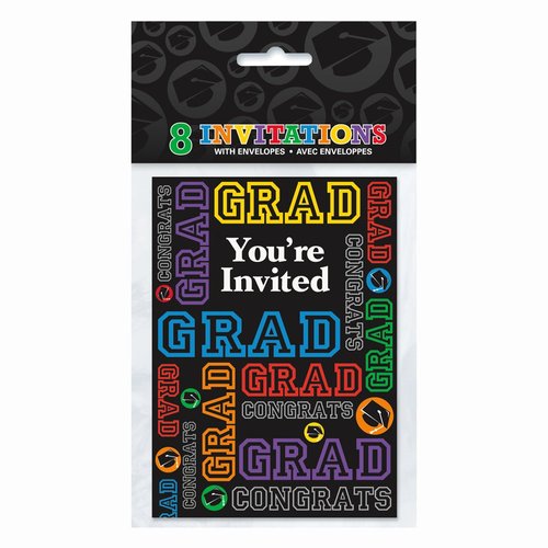 Unique Grad Party Invitations, 5.5" x 4", Multicolor