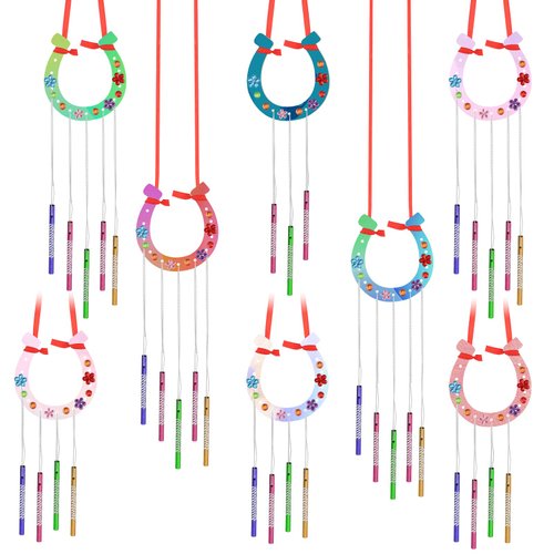 LUTER 16 Pack DIY Wind Chimes for Kids, Horseshoe Wooden Wind Chime Craft Make A Wind Chime Kit Kids Spring Craft Kits for Boys Girls Activity Birthday Supplies