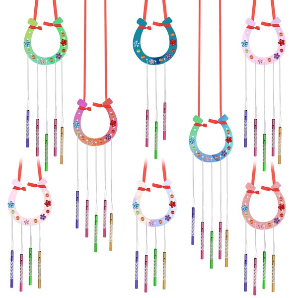 LUTER 16 Pack DIY Wind Chimes for Kids, Horseshoe Wooden Wind Chime Craft Make A Wind Chime Kit Kids Spring Craft Kits for Boys Girls Activity Birthday Supplies