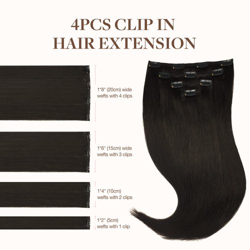 GOO GOO Clip in Hair Extensions Real Human Hair, 18inch 65g 4Pcs, 2 Dark Brown, Remy Human Hair Extensions Clip ins for Women, Natural Human Hair