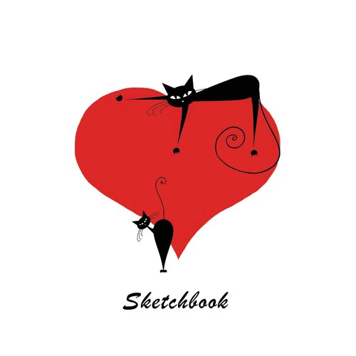 Sketchbook: Black Cats on Heart 6x9 - BLANK JOURNAL WITH NO LINES - Journal notebook with unlined pages for drawing and writing on blank paper