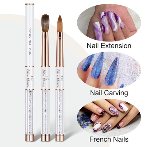 Shine Chance Acrylic Nail Brush Size 10, 100% Real Kolinsky Art Nail Brush for Acrylic Powder Application, Handmade Women Manicure Nail Extension Tool for Professional DIY Home Salon and Beginners