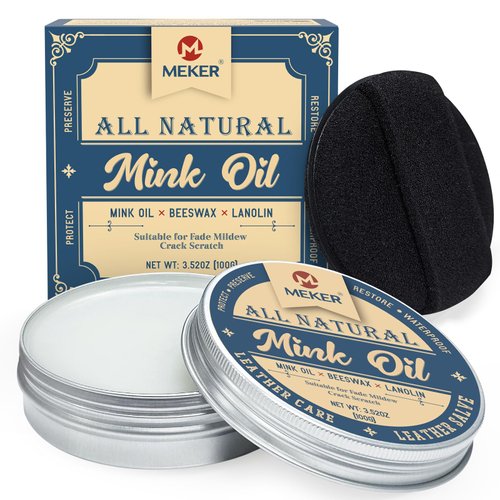 MEKER Mink Oil for Leather Boots, Leather Conditioner and Cleaner 3.52oz-All-Natural Waterproof Soften and Restore Shoes, Jackets, Hats, Baseball Gloves, Saddles and Harnesses (1 Pack)