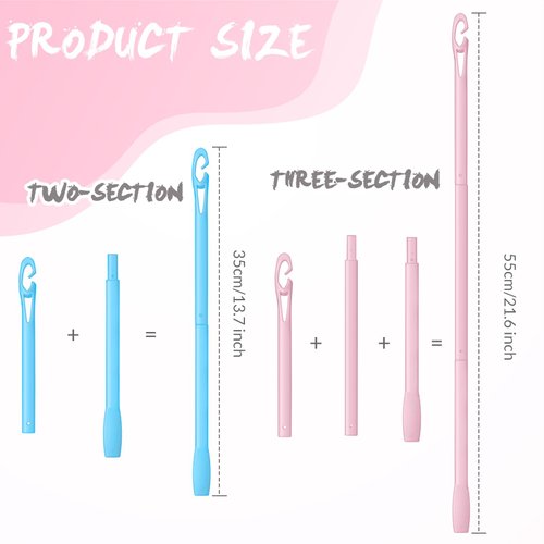 Yilloog 4 Pcs Hair Curlers Hook Spiral Curls Hook 13.8 Inch 22 Inch Styling Hair Hook Extended Heatless Curls Hook for Long Wave Hair Curlers (Light Blue, Pink)