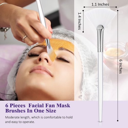 6 Pieces Fan Mask Brushes Soft Fan Facial Mask Applicator Tools Brush Makeup Brushes Cosmetic Tools with Handle for Peel Mask Makeup Women Girls (White Hair)
