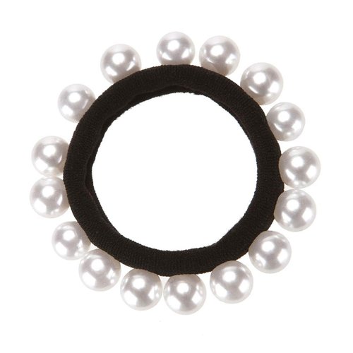 Numblartd Set of 10 Women's Artificial Pearl No-Damage Black Elastic Rubber Hair Band Hair Ropes Ring - Seamless Hairband Rope Hair Ties Tiny Ponytail Hair Accessories (White)