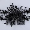 Teyglen Black Crystal Bridal Hair Comb Black Rhinestone Headpiece Handmade Black Pearl Flower Hair Piece Wedding Hair Accessories for Women Party Prom Festival