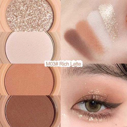 Erinde 4 Colors Eyeshadow Palette, Matte Shimmer Quartet, High Pigmented, Long Lasting, Ultra-Blendable, Rich Colors with Velvety Texture Eye Makeup Palette with Mirror, Great for Travel M03#