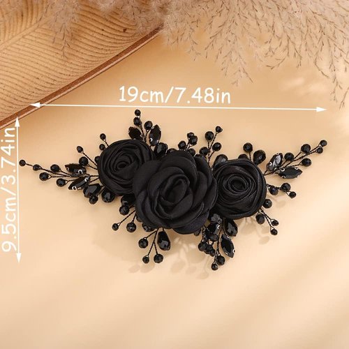 Rumtock Black Rose Flower Headband Handmade Side Headpiece for Women Girls Halloween Costume Jewelry Hair Accessories