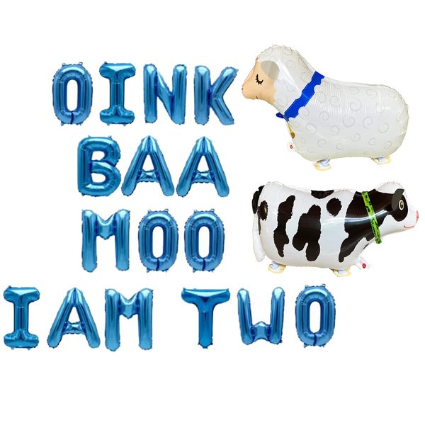 Oink Baa Moo Im Two Birthday Banner,Cow Balloons 2nd Birthday Boy,farm animal birthday party supplies 2 year old,farm theme birthday decorations 2.
