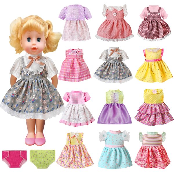 14 Pcs Doll Clothes and Accessories Fits 13 14 15 Inch Baby Dolls, Girl Doll Clothes Outfits, Include 12 Dresses and 2 Doll Underwear for Girl Gift
