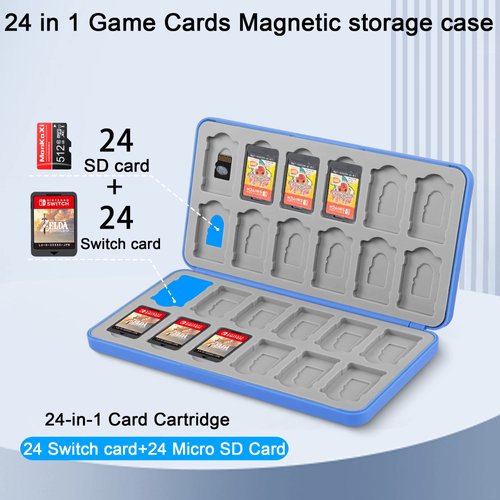 QIANRENON 24 in 1 Game Cassette Magnetic Organizer Case Micro SD Game Card Storage Case, Holds 24 NDS Cassette+24 MicroSD Card, Storage NDS Switch OLED Switch Lite Card, Blue/Astronomical Pattern